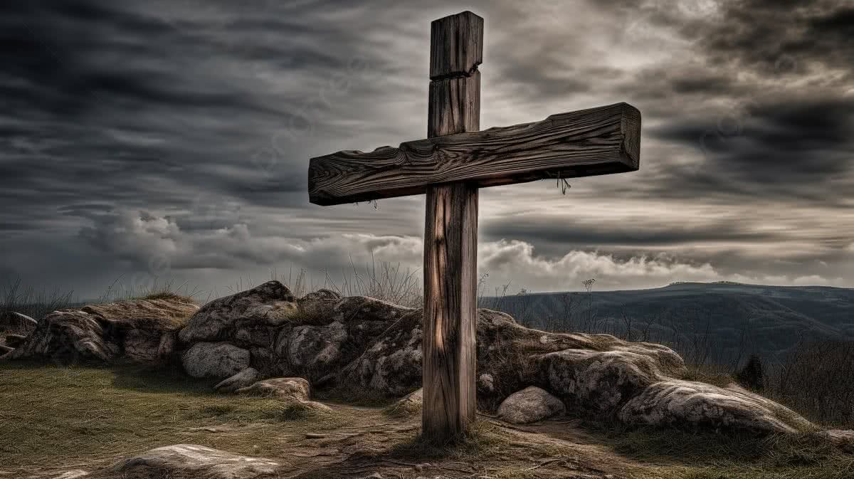 Cross Is On Top Of A Hill Next To The Dark Background, Rugged Cross ... Cross Is On Top Of A Hill Next To The Dark Background, Rugged Cross ...
